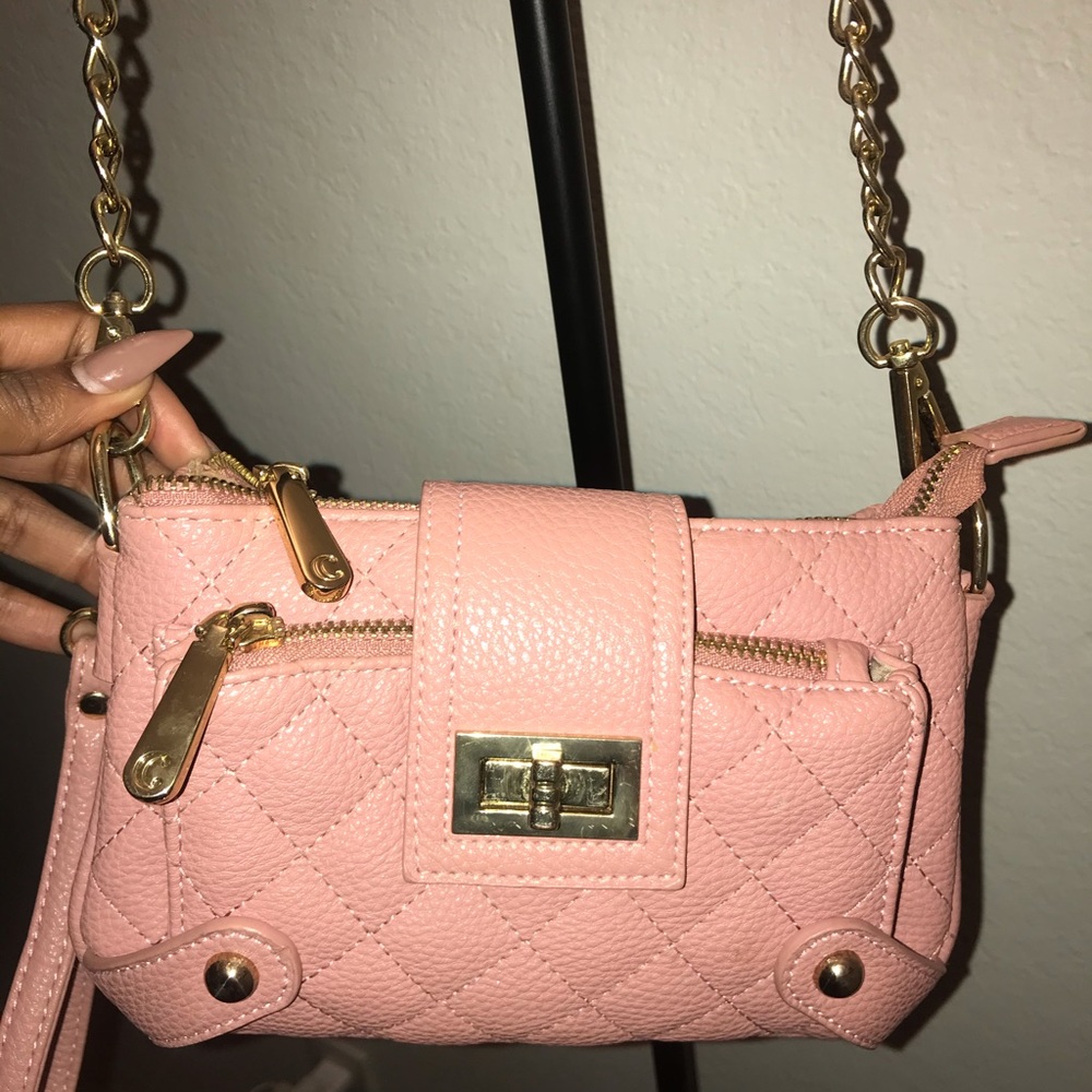 Pink purse with chain strap